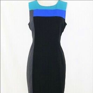 Calvin Klein Black Grey Blue Teal Colorblock Dress